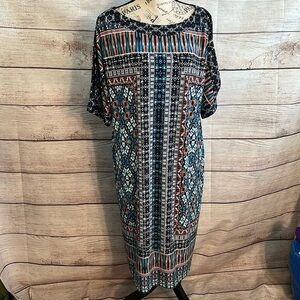 Chico’s Cold Shoulder Dress Short Sleeves Geometric Design Chicos 3 = XL Shift